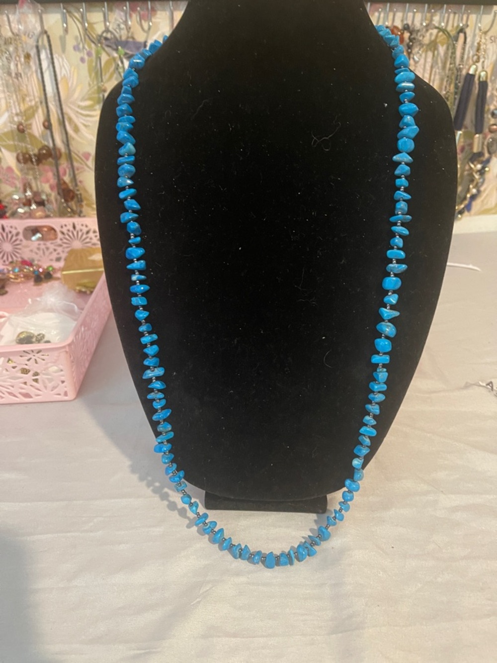 Howlite Chip Bead Necklace - Blue Beaded Women's Jewelry
